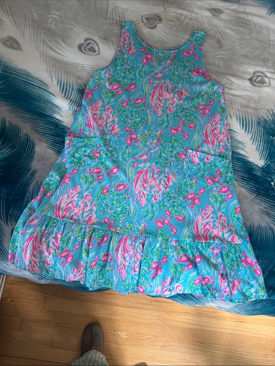 Lilly Pulitzer Dresses & Skirts - Lilly Pulitzer Turquoise Floral Ruffle-Hem Midi Dress